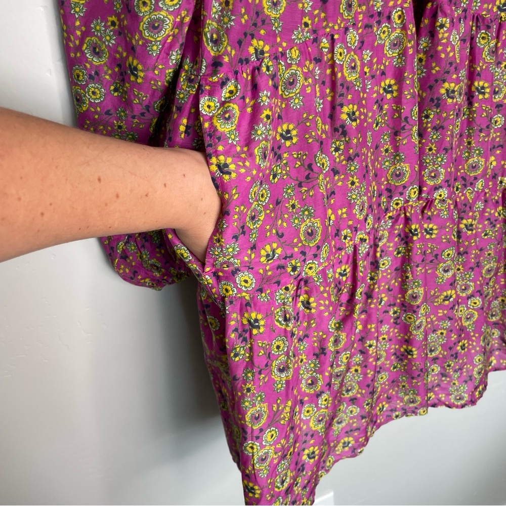 XiRENA Dalyn Mini Dress Small Pink Amethyst Floral Off Shoulder Peasant Silk - Picture 10 of 11